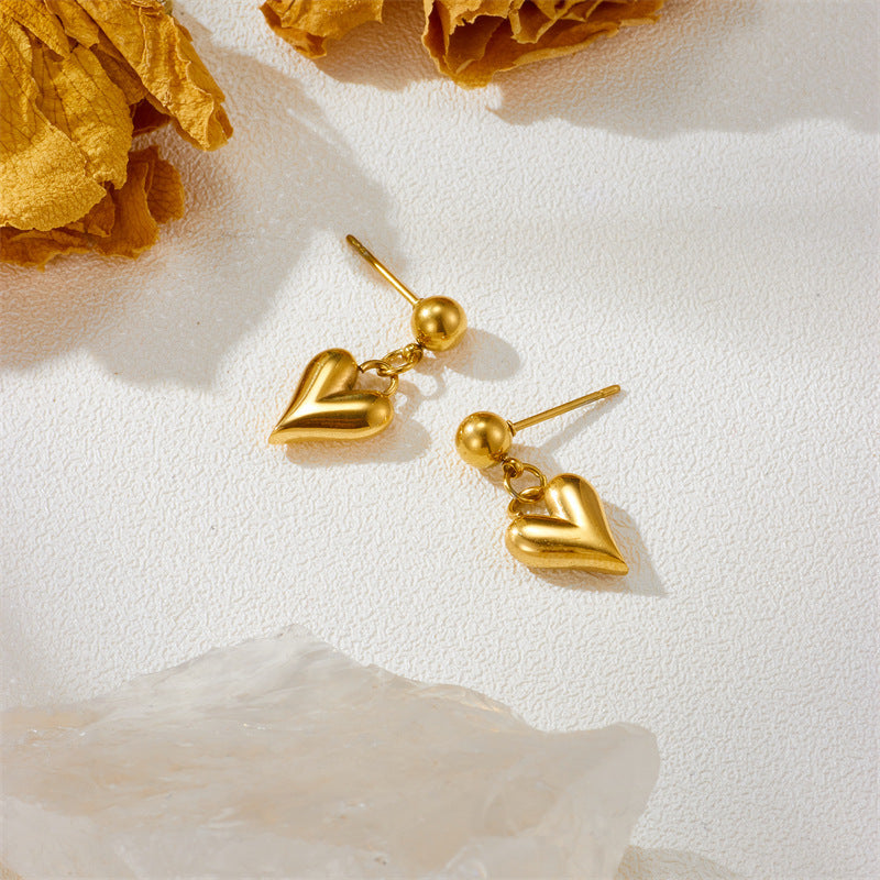 Retro Pointed Heart Titanium Steel Stud Earrings — Women's Cute Simple