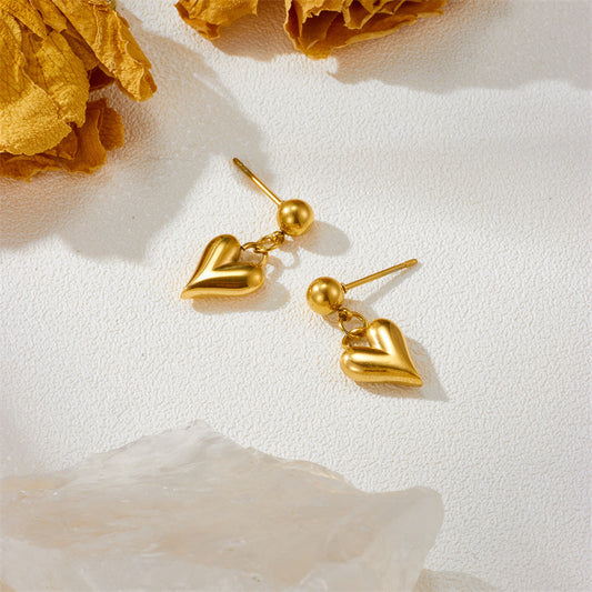 Retro Pointed Heart Titanium Steel Stud Earrings — Women's Cute Simple