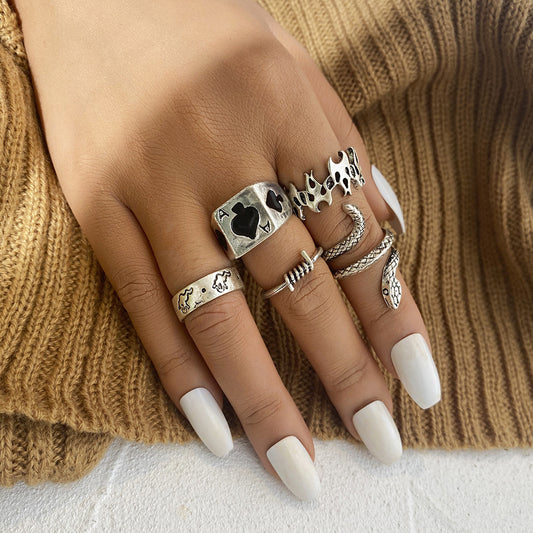 Anillo de llama de hongo y serpiente, juego de 5 piezas, anillo de unión 