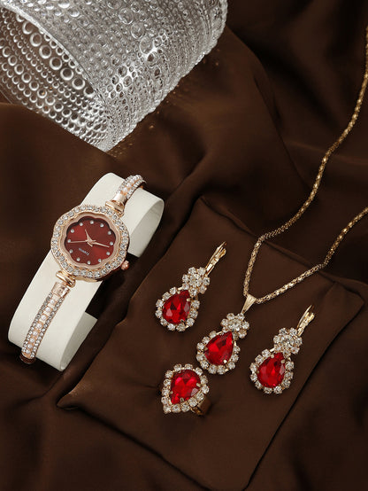 Diamond Women's Quartz Watch Jewelry Set