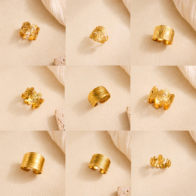 Retro Wide-Pleated Heart Titanium Steel Ring — 18K Gold Plated