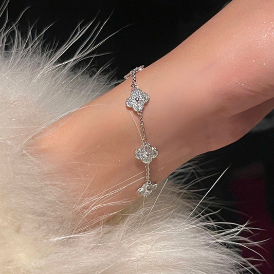 Women's Pavé Four-Leaf Clover Titanium Steel Bracelet