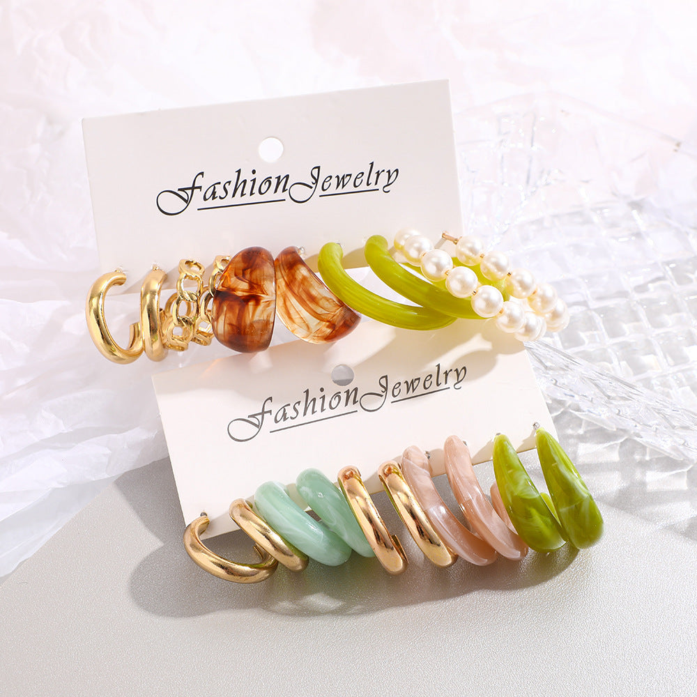 Retro Pearl & Acrylic Earring Set