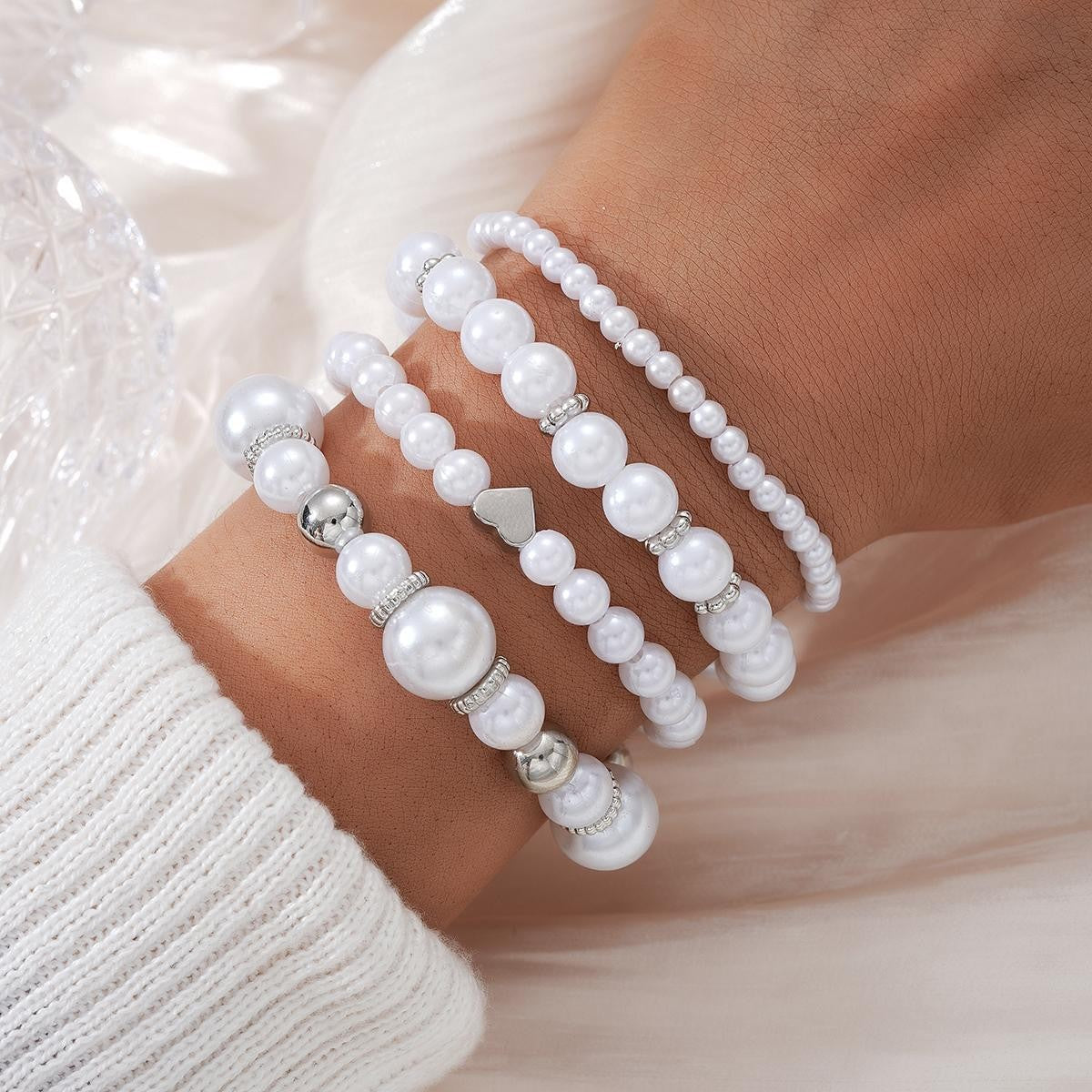 Milk White Pearl Love Bracelet Set