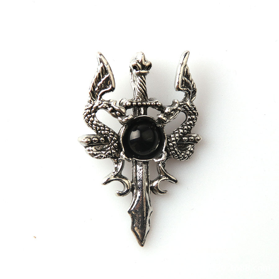 Pingente dominador masculino retrô de pedra de cristal duplo dragão 