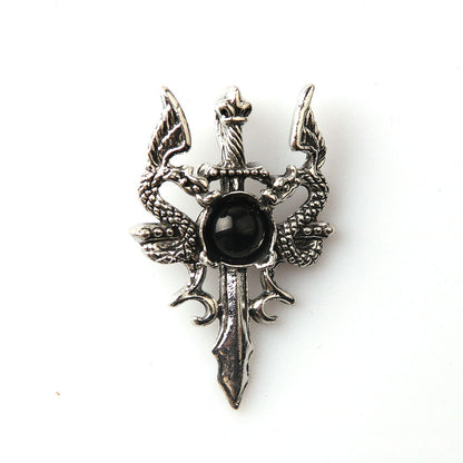 Pingente dominador masculino retrô de pedra de cristal duplo dragão 