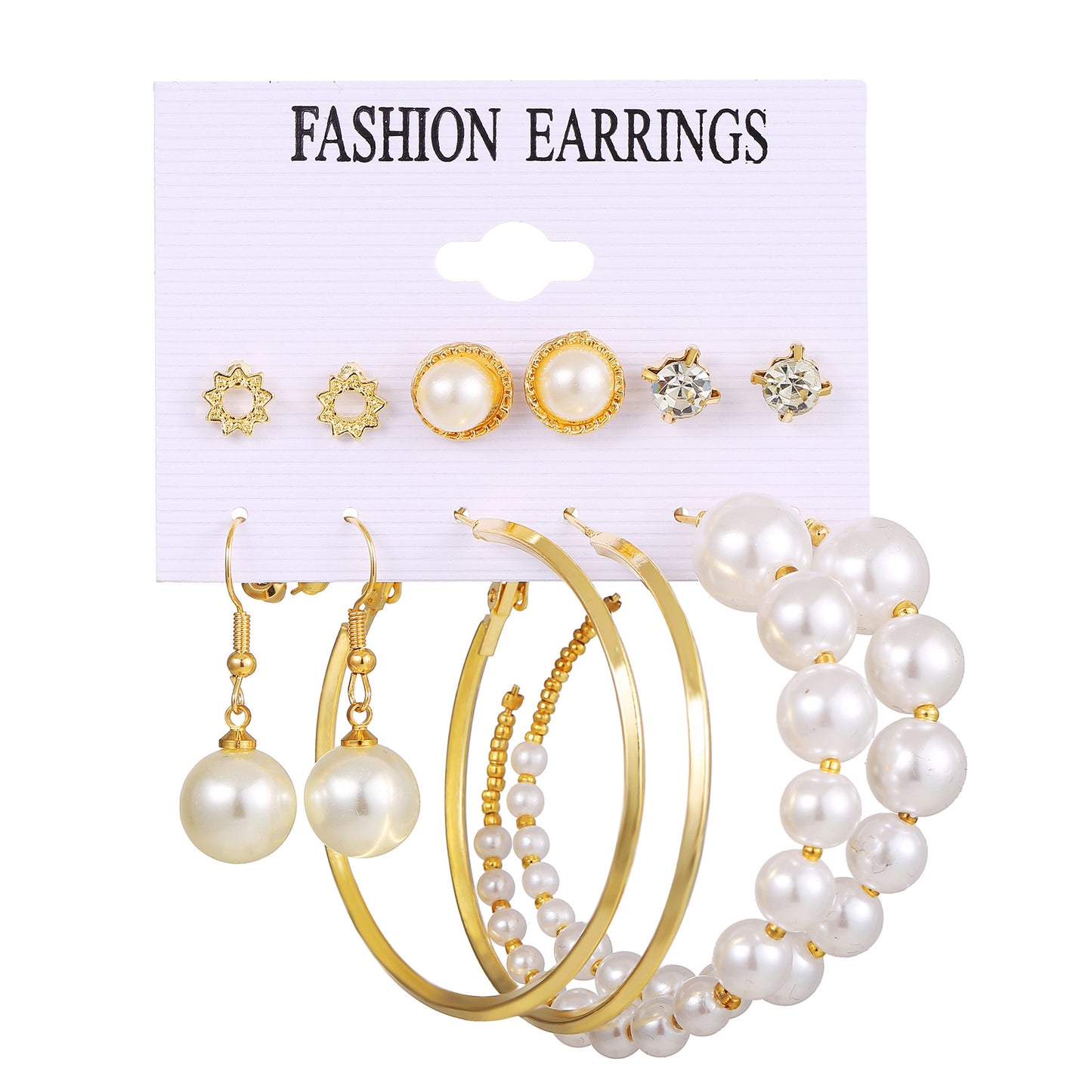 Retro Pearl & Butterfly 9-Piece Earring Set
