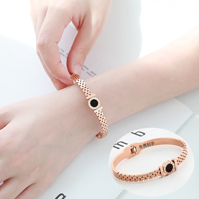 Women's 18K Rose Gold-Plated Titanium Steel Roman Numeral Bracelet — Non-Fading Minimalist
