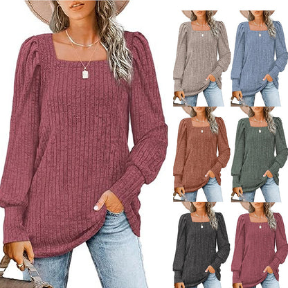 Fashion Square Neck Bubble Sleeve Long Sleeve T-Shirt