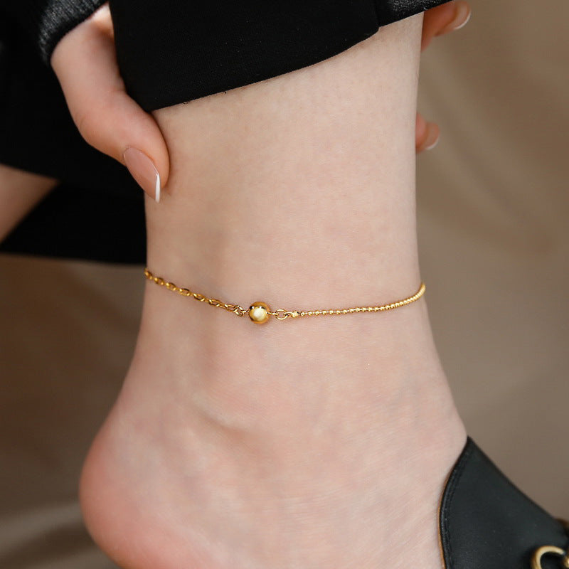 Women's Non-Fading Titanium Steel Anklet with 18K Gold Beads