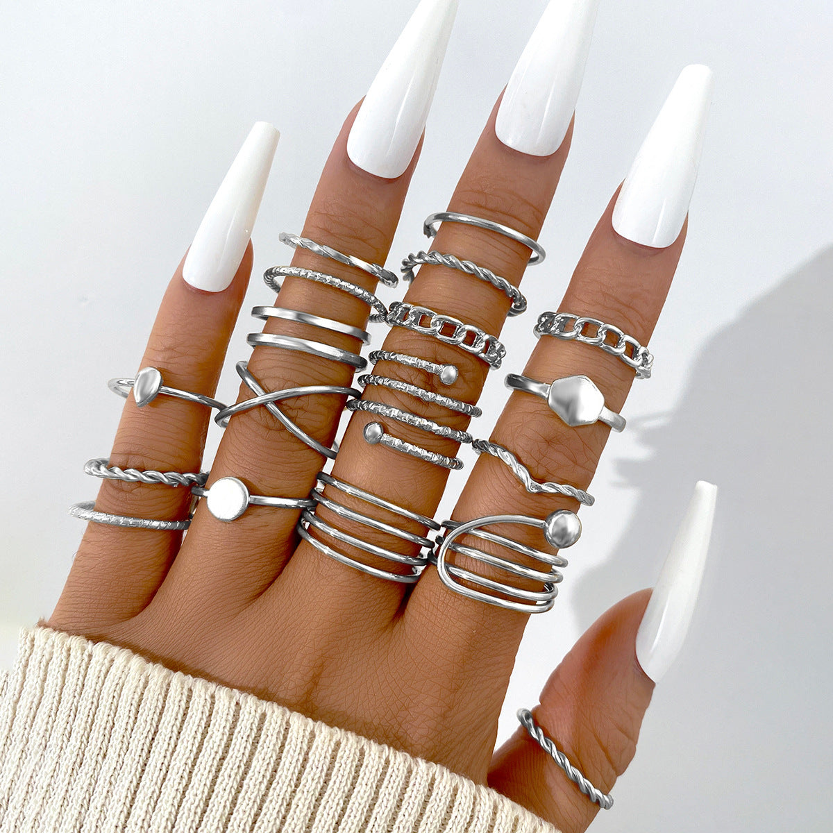 European and American style alloy ring 18-piece set