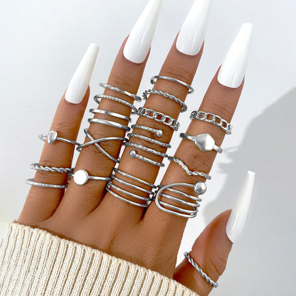 European and American style alloy ring 18-piece set