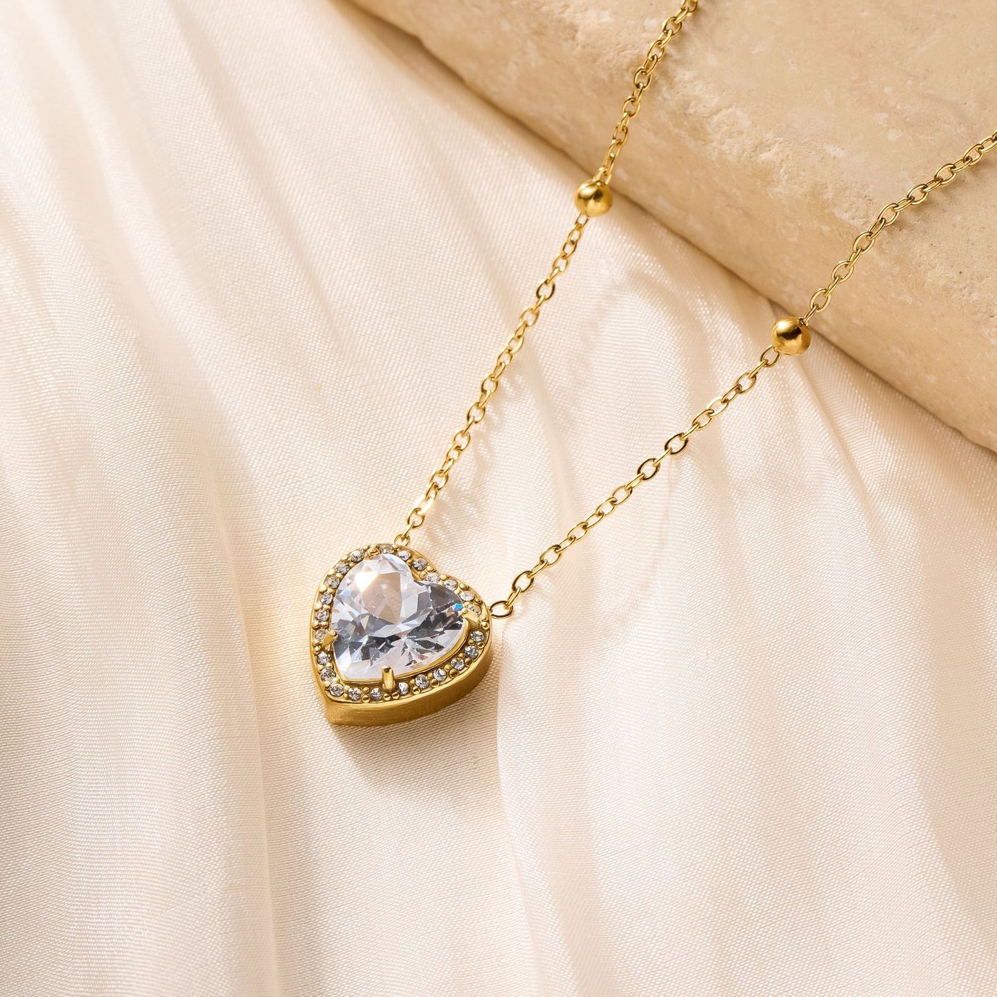 18K Gold Plated Heart Diamond Necklace