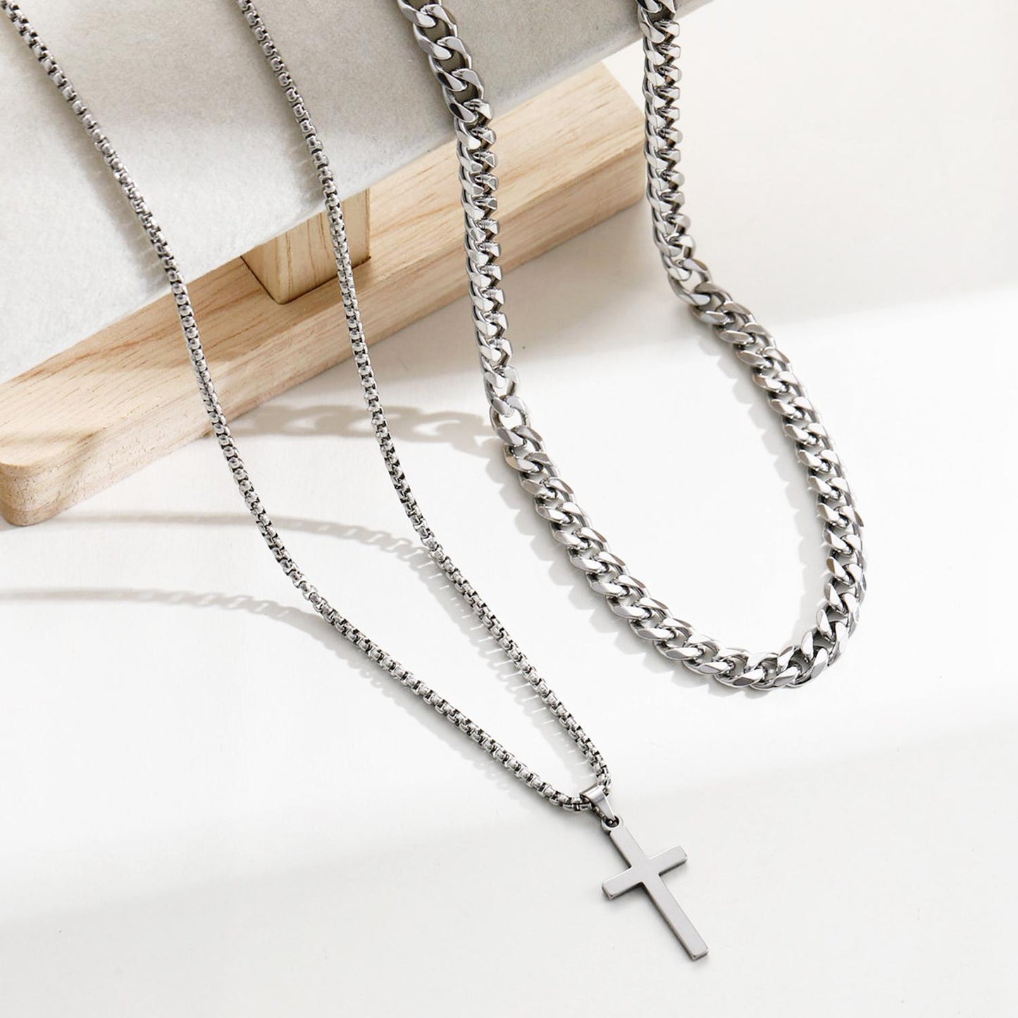 Stainless Steel Double-Layer Twist Cross Necklace
