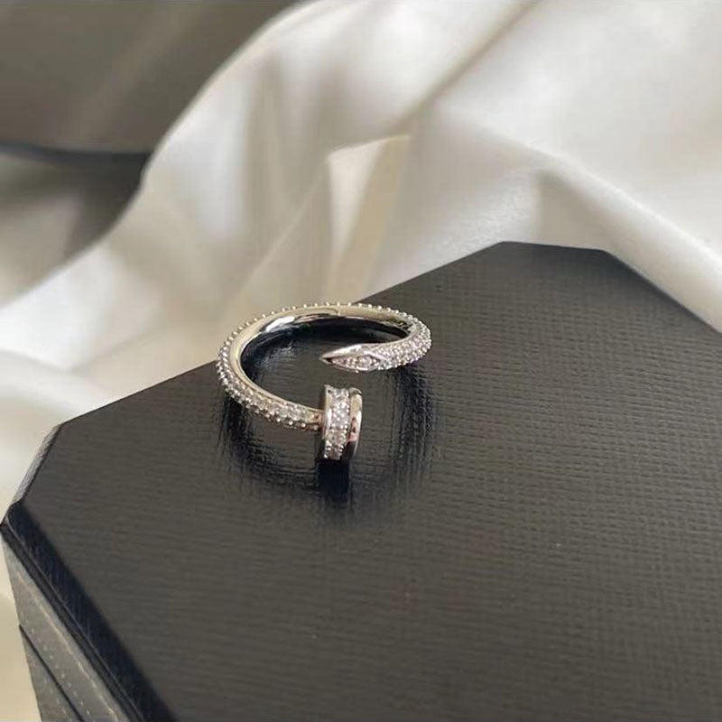 Women's Korean Light-Luxury Crystal Open Ring — Platinum-Plated Copper