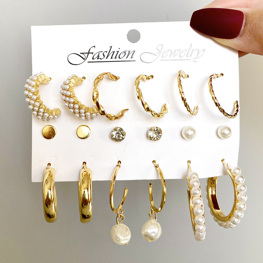 Metal Chain Stud Earring Set (6 Pairs)