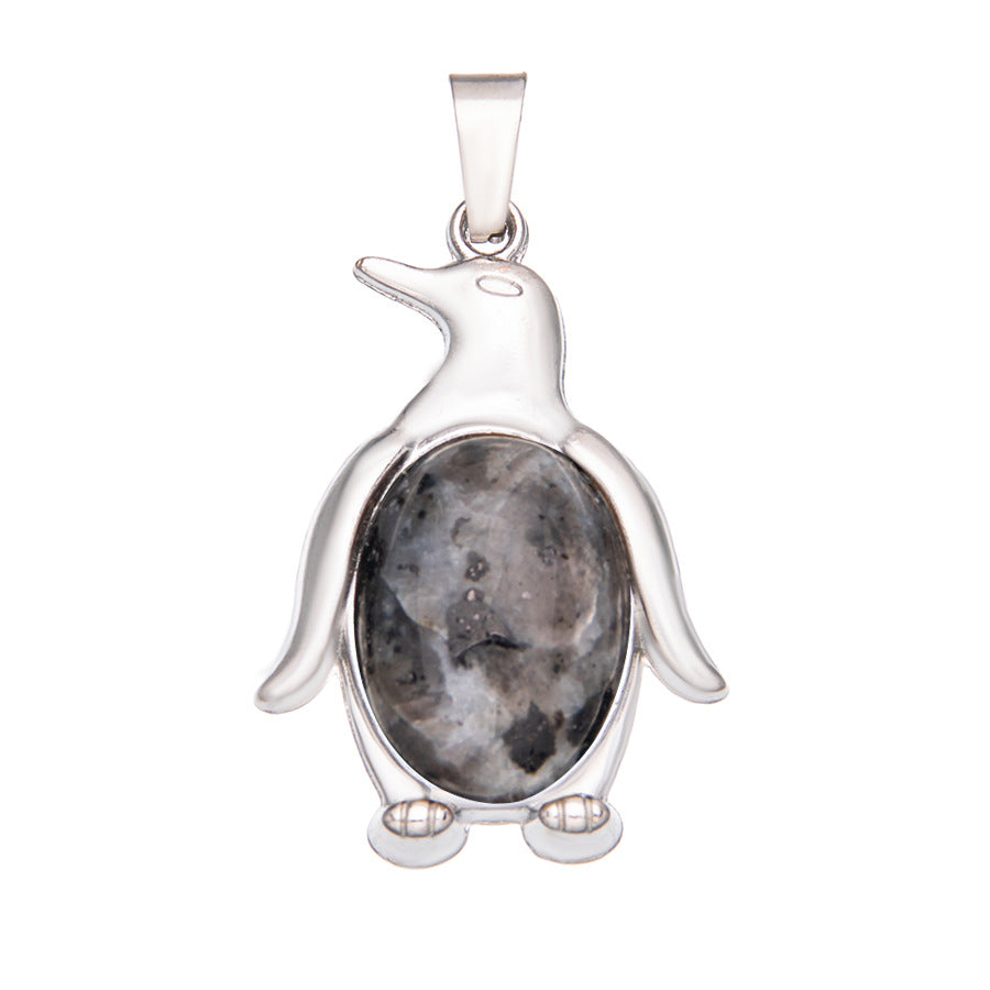 Agate alloy penguin inlaid gemstone crystal pendant