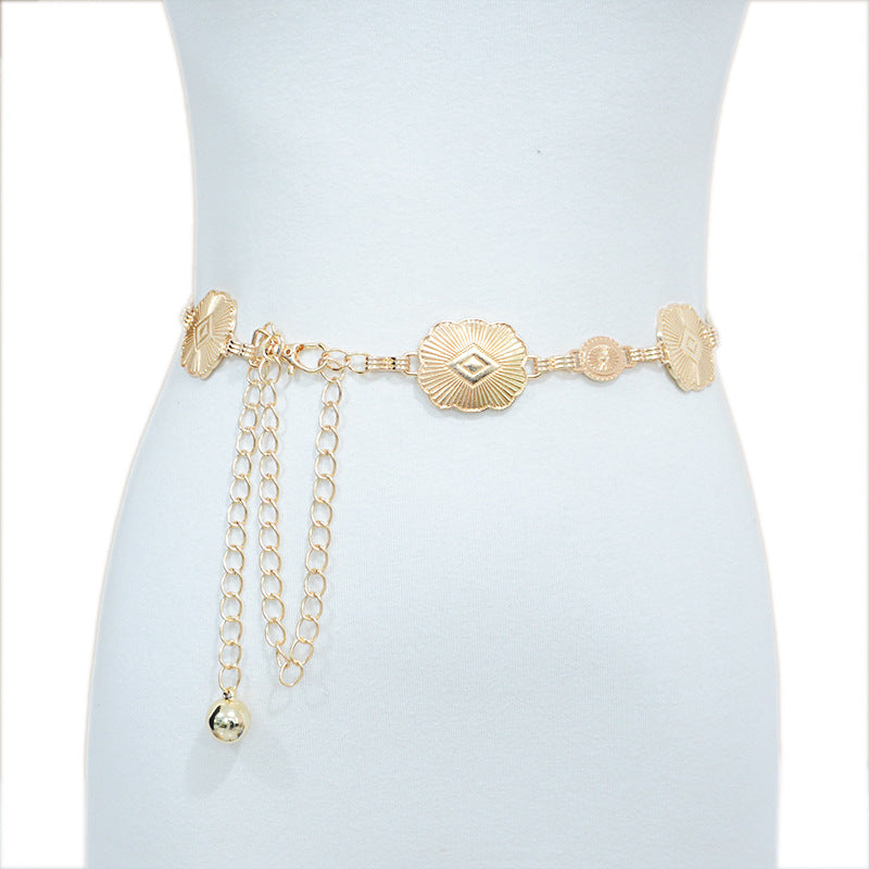Retro copper buckle metal chain waist chain