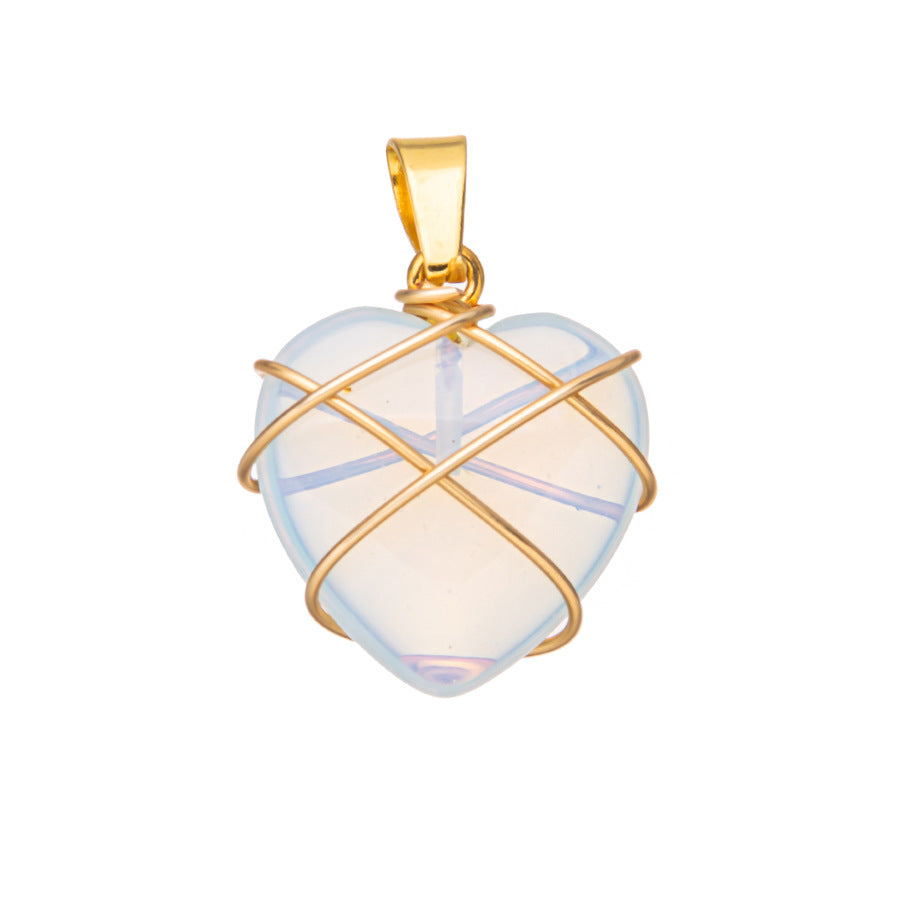 Crystal Agate Gemstone Silk Heart Pendant