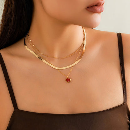 Clover Colored Snake Bone Chain Set Necklace