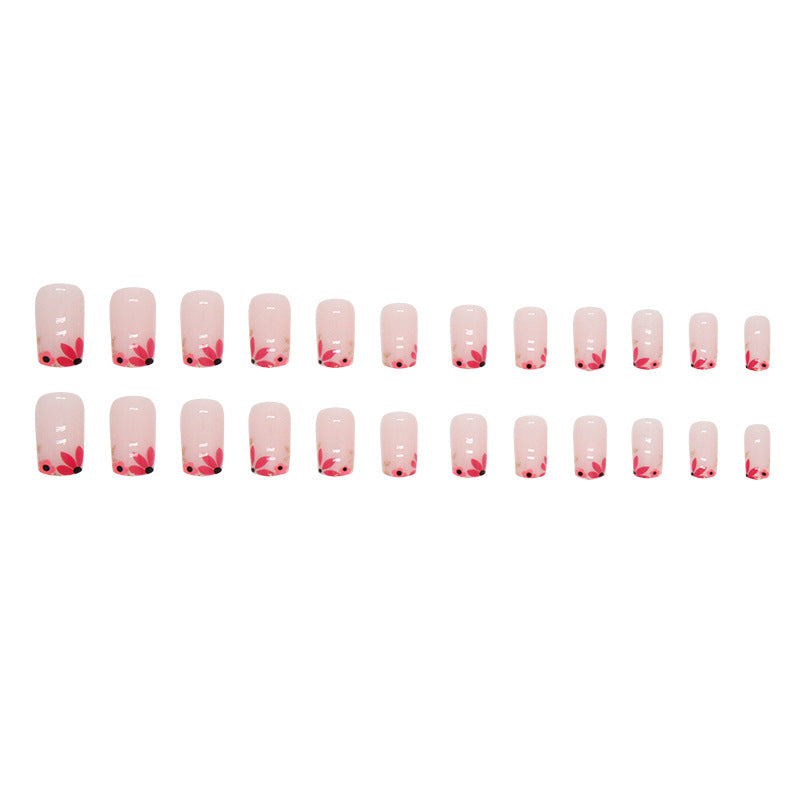 Plum Color Floral Square Fake Nails