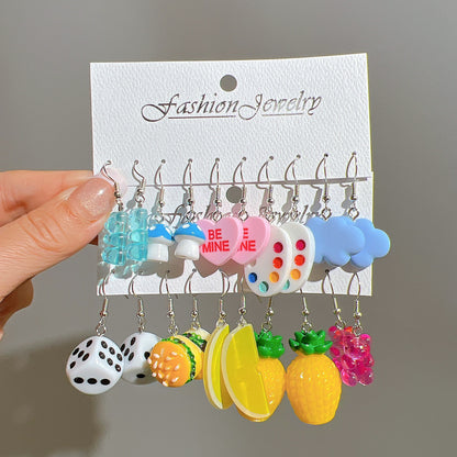 5-piece set of white cloud flower fruit earrings