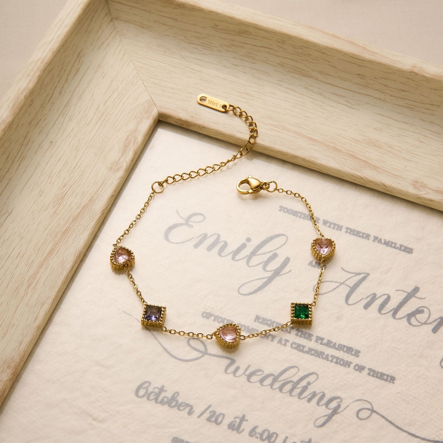 Titanium Steel Zircon Love Square Bracelet