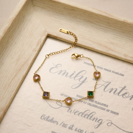 Titanium Steel Zircon Love Square Bracelet