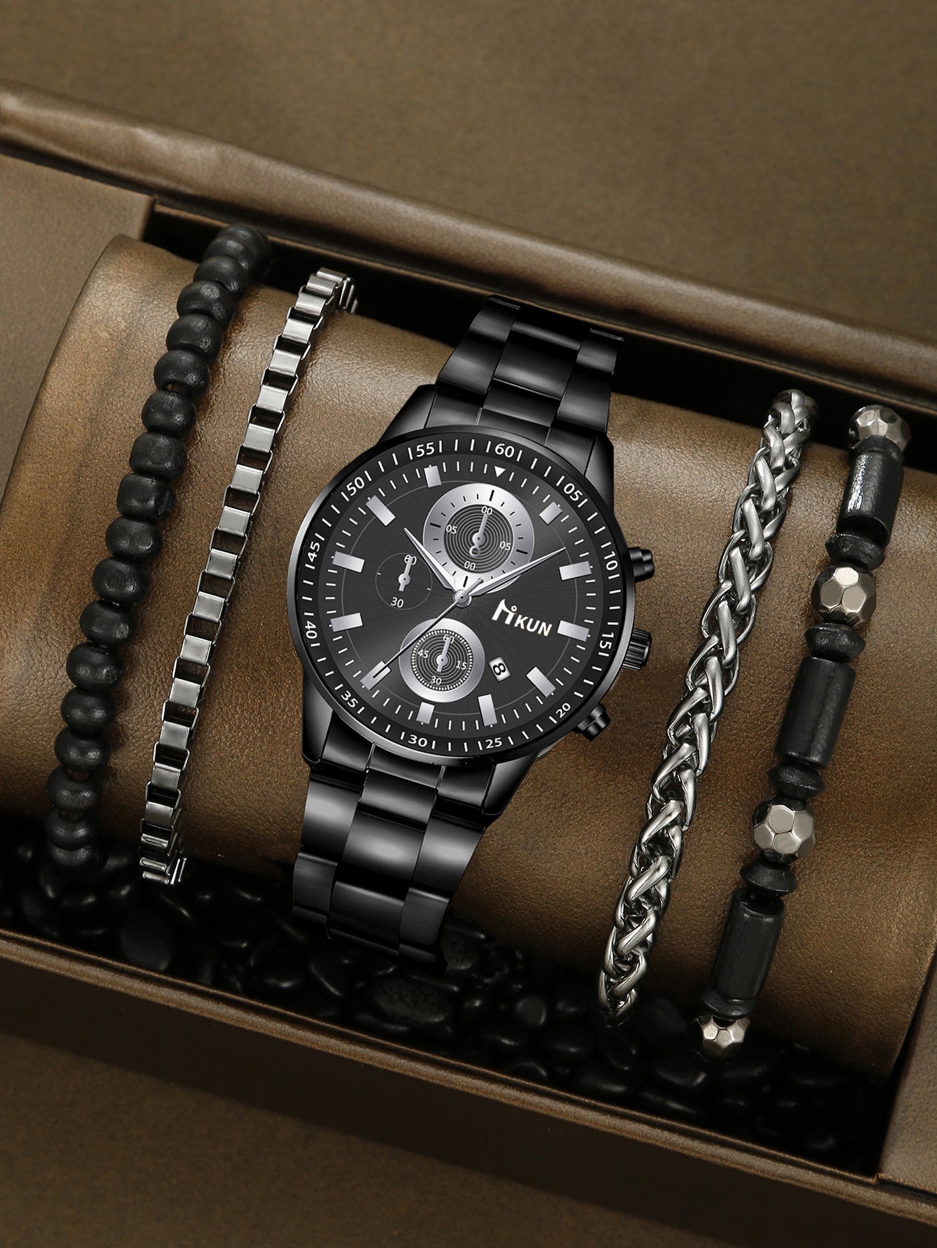 Trendy Beaded Men's Watch Set