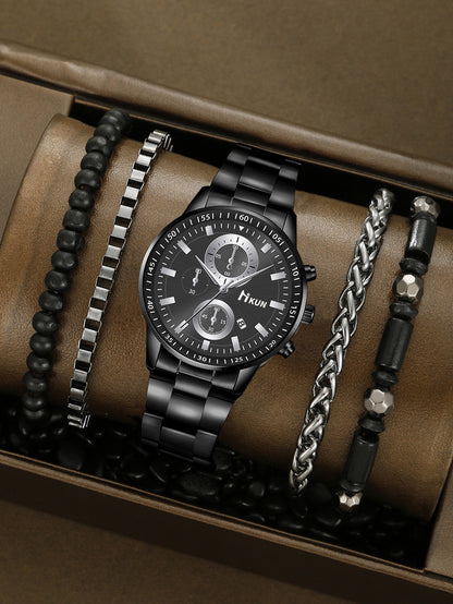Trendy Beaded Men's Watch Set
