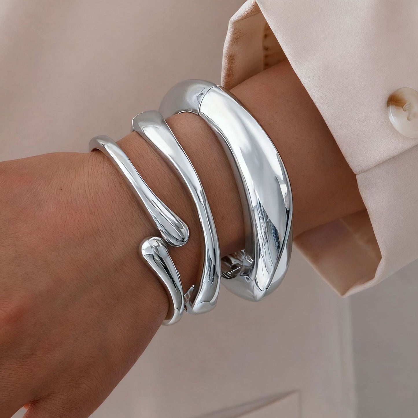 Glossy Metal Opening Bracelet Set