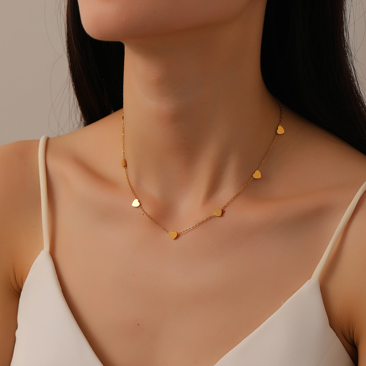 18K Gold Small Heart Necklace — Non-Fading Collarbone Chain