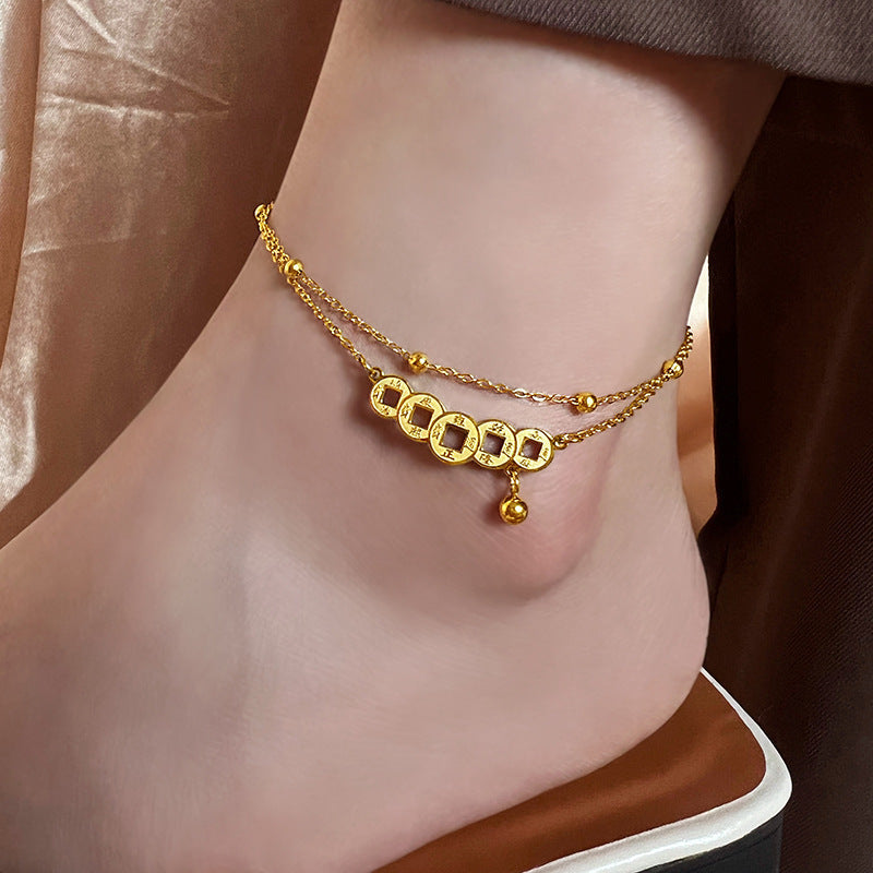 Bell copper coin anklet