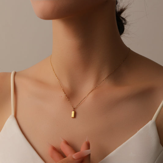 Women's Titanium Steel Gold Brick Collarbone Necklace