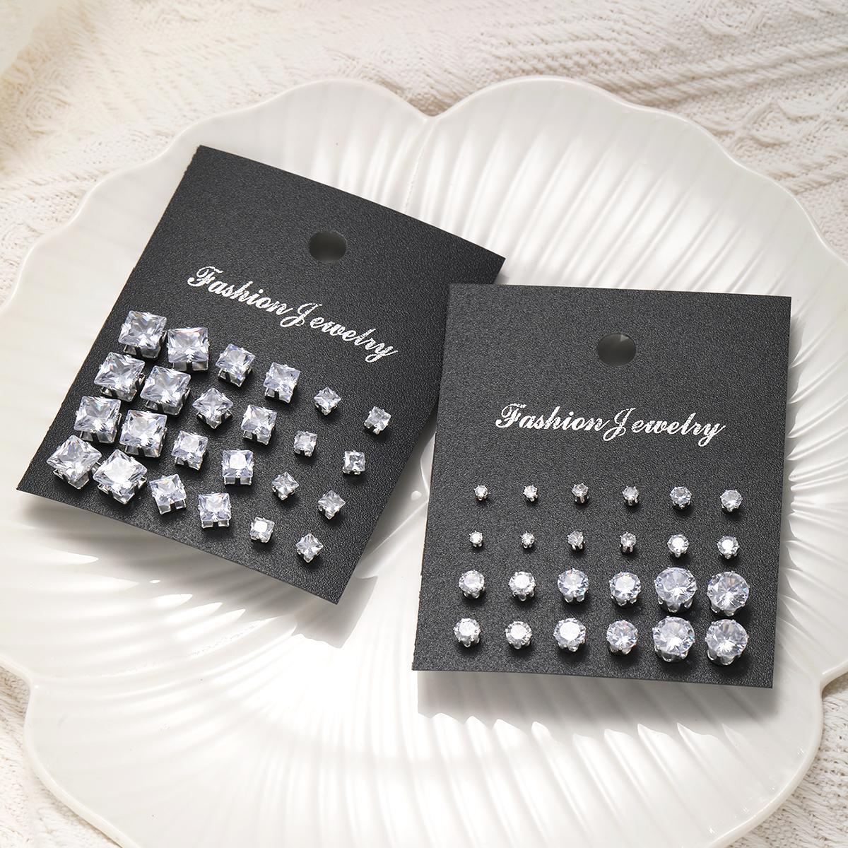 12 Pairs Zircon Earring Set