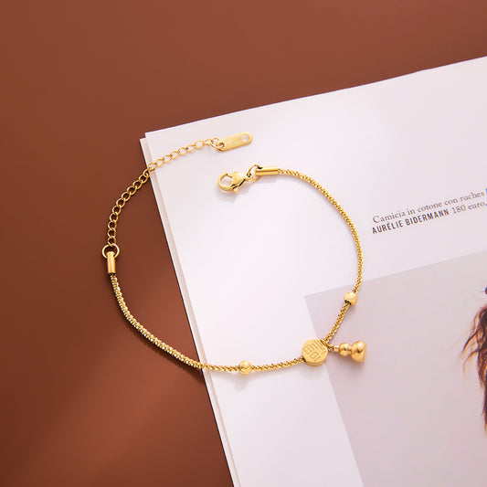 Titanium Steel "Fu" Gourd Lucky Bracelet — Women's Chinese Style