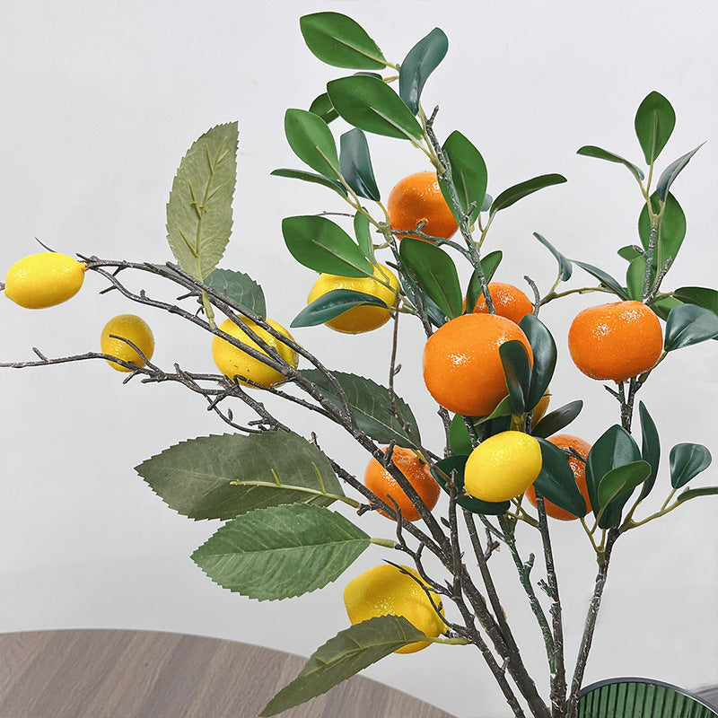 Simulación de fruta caqui redondo cuadrado caqui kumquat limón 