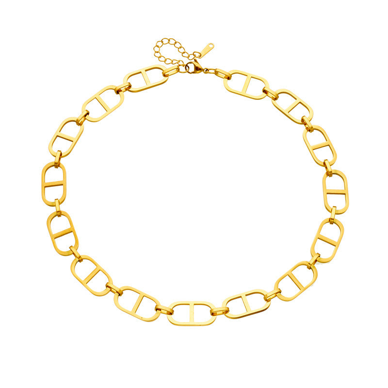 Pig Nose Pendant Stainless Steel 18K Gold-Plated Collarbone Necklace