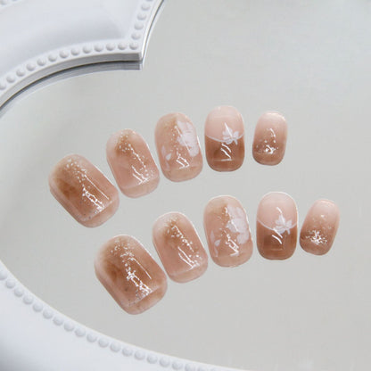 Autumn Winter Flower Ombre Short French Nail Stickers