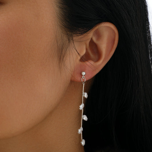 Zircon Leaf Fringe Earrings