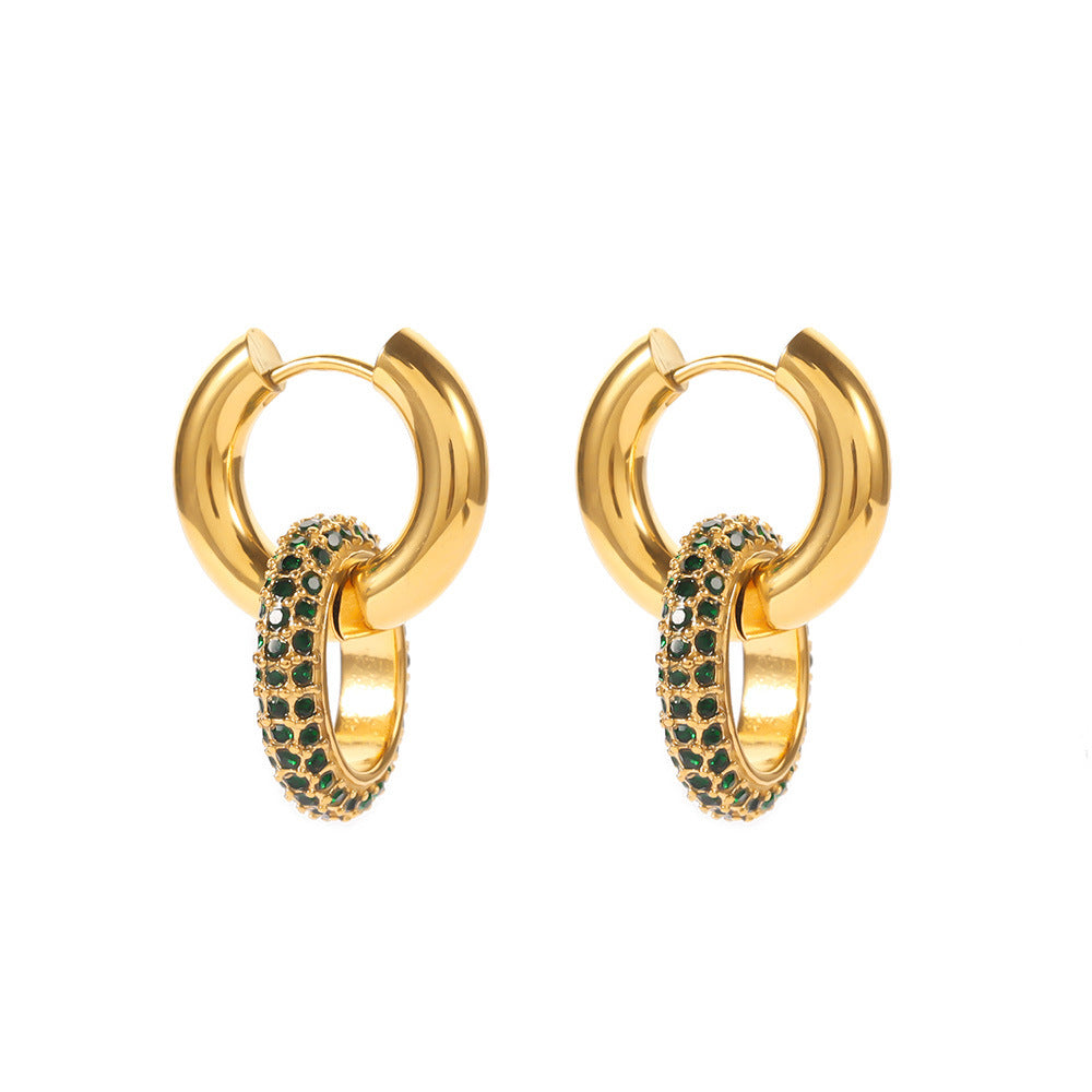 Green Zirconia Micro-Inlaid Oval Detachable Earrings