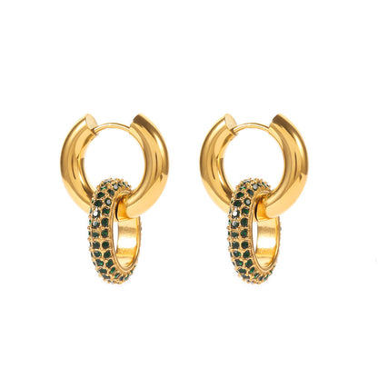 Green Zirconia Micro-Inlaid Oval Detachable Earrings