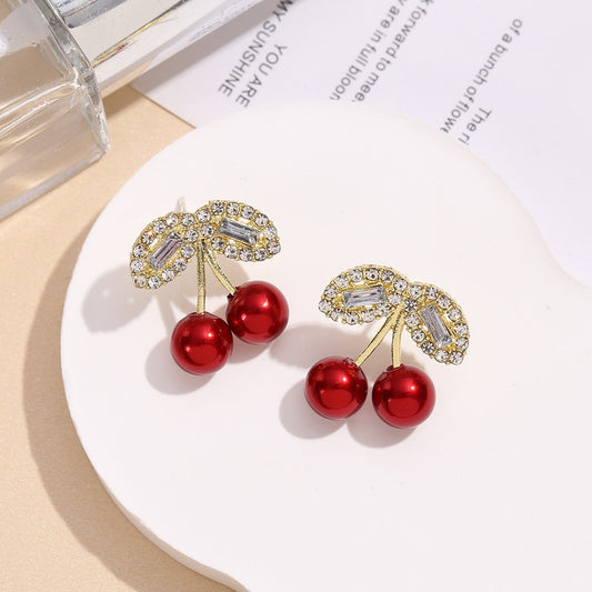 Full Diamond Cherry Stud Earrings Fashion