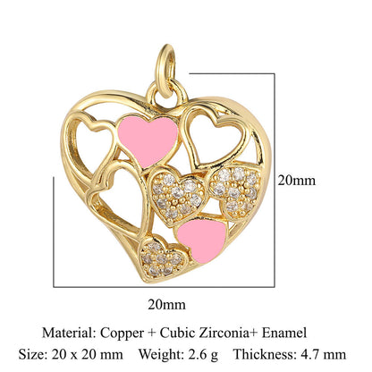 Crown peach heart colorful love copper zircon pendant