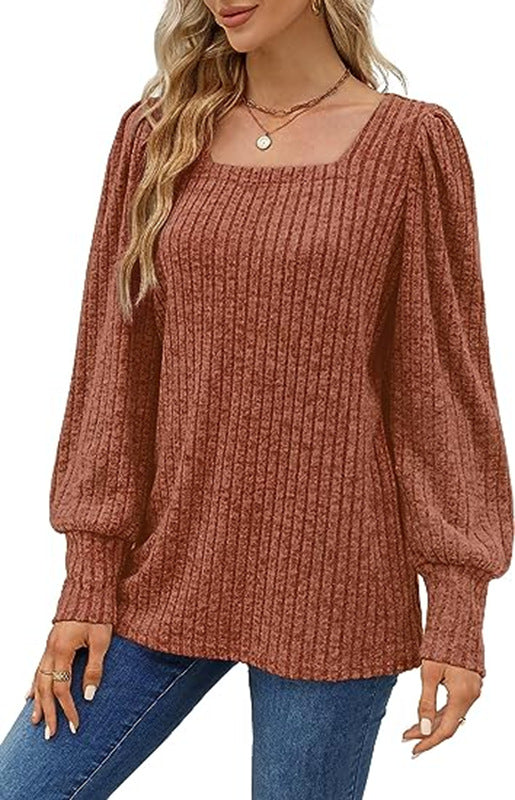 Fashion Square Neck Bubble Sleeve Long Sleeve T-Shirt