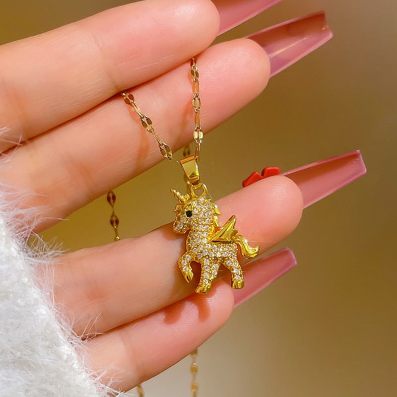 Women's Gold Unicorn Fade-Resistant Titanium Steel Collarbone Necklace