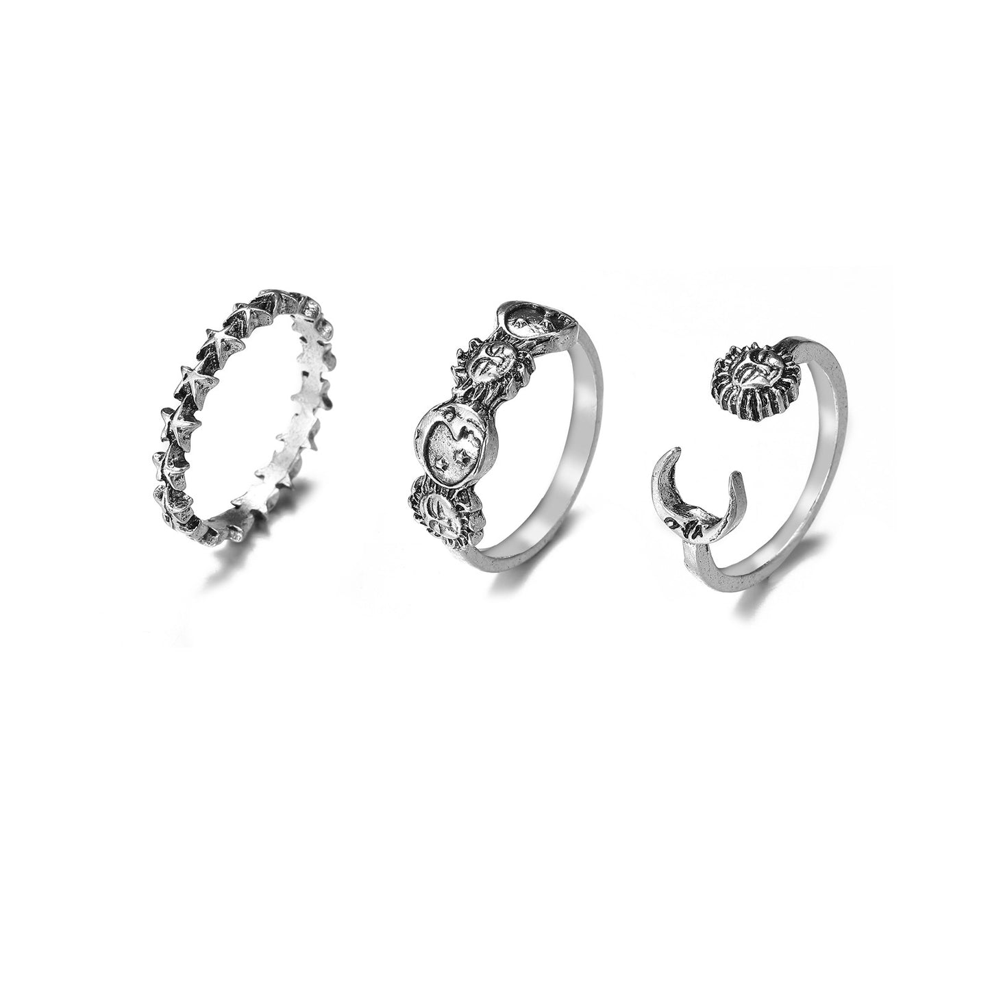 Retro Star Moon Open Joint Ring Set