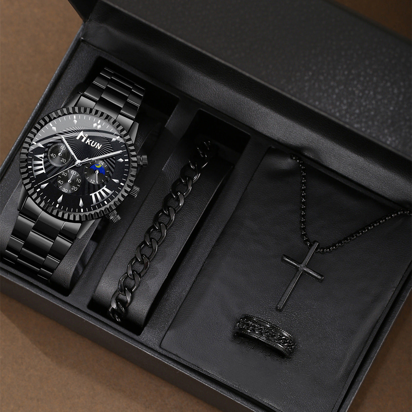 Steel belt quartz watch cross set