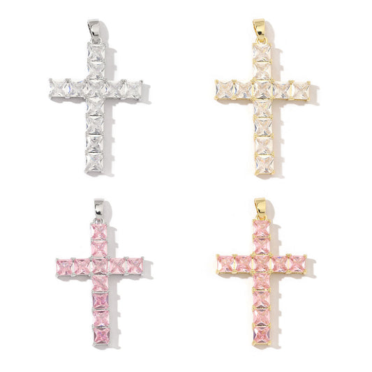 Square zircon cross necklace pendant.