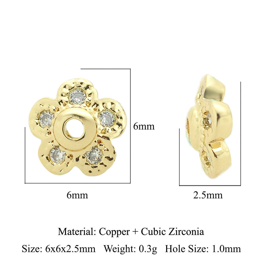5 pcs/pack round copper zircon beaded flower spacer beads